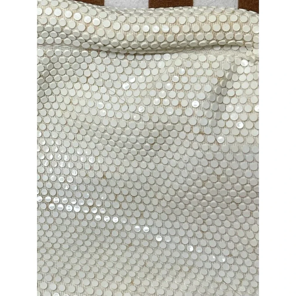 Vintage White Metal Mesh Clutch Purse Mid Century Gate Mouth Evening Bag Bridal